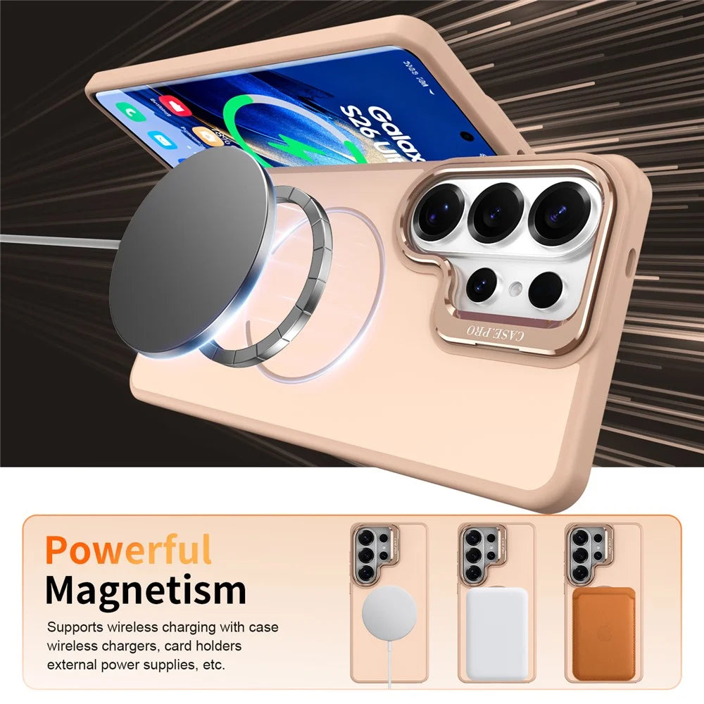 For Samsung Galaxy S26 Ultra Magnetic Case Skin-touch PC + TPU Phone Cover with Foldable Kickstand - Desert Gold - 4