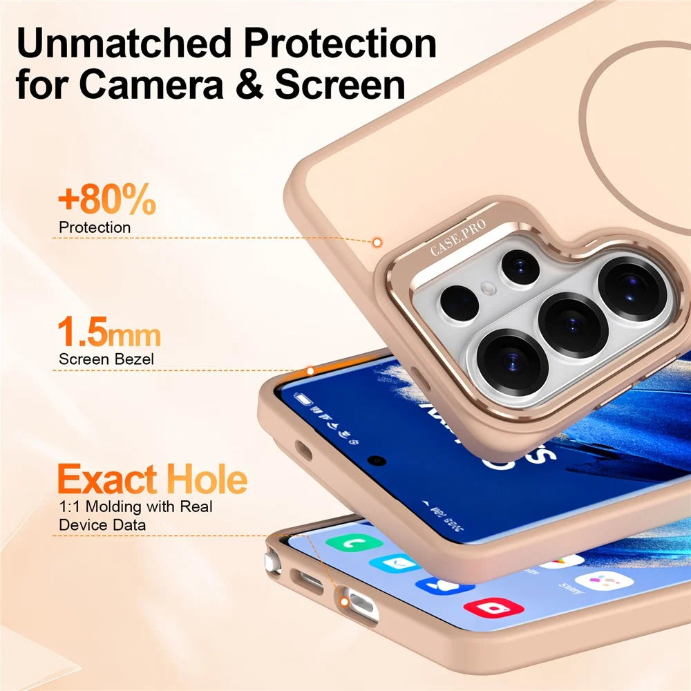 For Samsung Galaxy S26 Ultra Magnetic Case Skin-touch PC + TPU Phone Cover with Foldable Kickstand - Desert Gold - 5