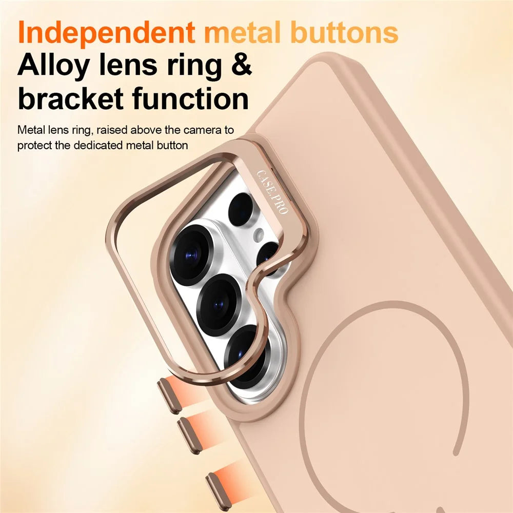 For Samsung Galaxy S26 Ultra Magnetic Case Skin-touch PC + TPU Phone Cover with Foldable Kickstand - Desert Gold - 6