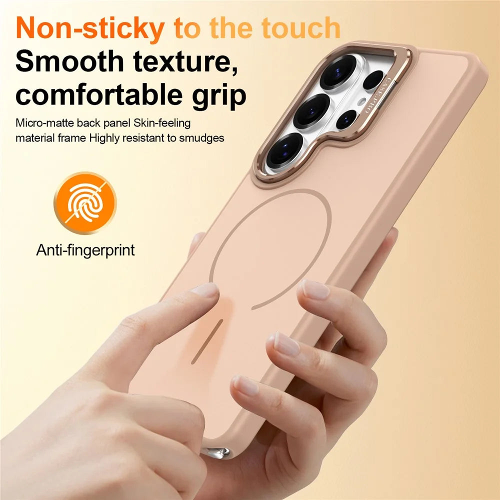 For Samsung Galaxy S26 Ultra Magnetic Case Skin-touch PC + TPU Phone Cover with Foldable Kickstand - Desert Gold - 7