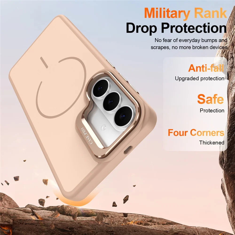 For Samsung Galaxy S26+ Magnetic Case Skin-touch PC + TPU Phone Cover with Foldable Kickstand - Desert Gold - 3