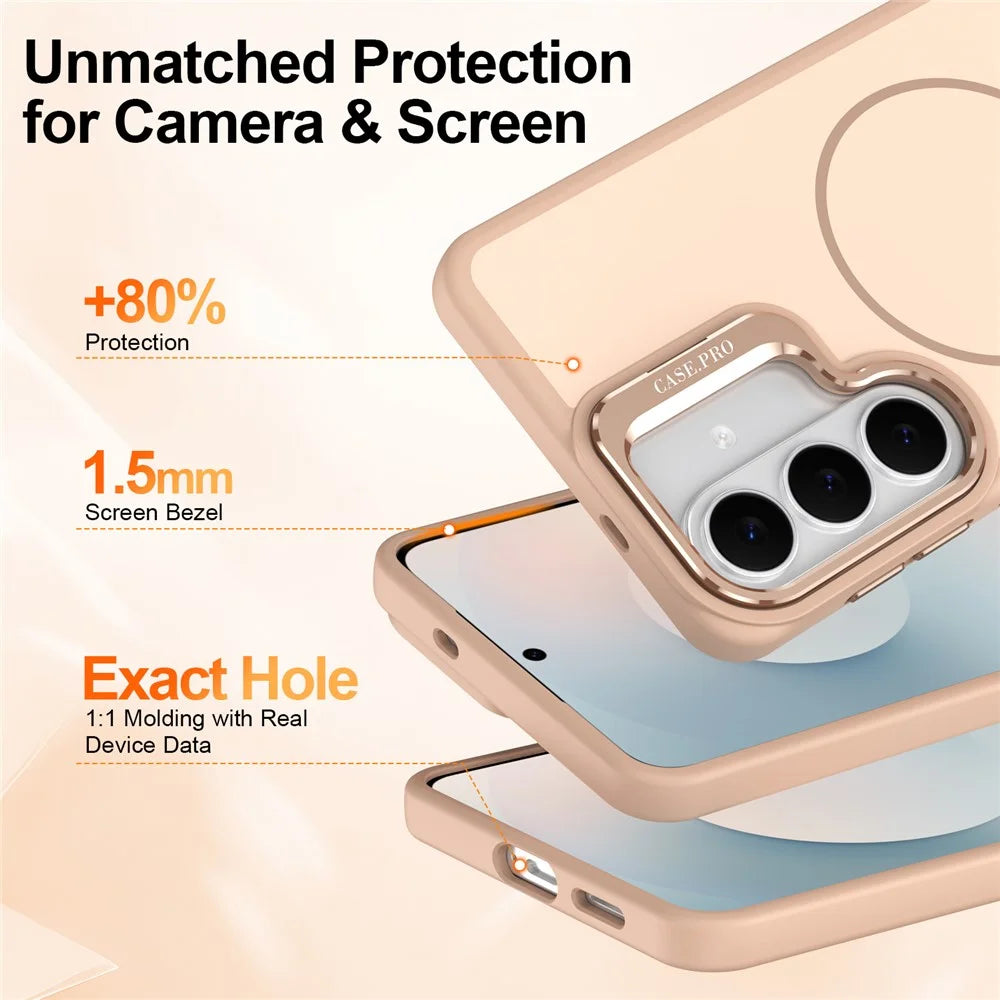 For Samsung Galaxy S26+ Magnetic Case Skin-touch PC + TPU Phone Cover with Foldable Kickstand - Desert Gold - 5