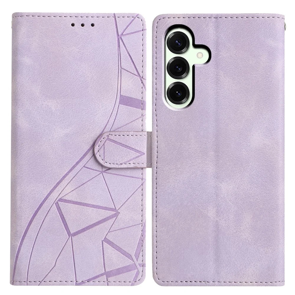 For Samsung Galaxy A37 5G Case Wallet Stand Imprinted Triangle Pattern Leather Phone Flip Cover - Purple - 1