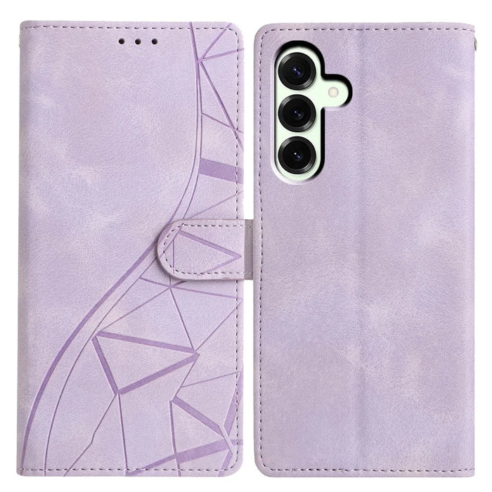 For Samsung Galaxy A37 5G Case Wallet Stand Imprinted Triangle Pattern Leather Phone Flip Cover - Purple - 1
