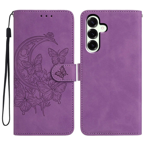 For Samsung Galaxy A37 5G Case Butterfly Flower Imprinted PU Leather Wallet Stand Phone Cover - Purple - 1