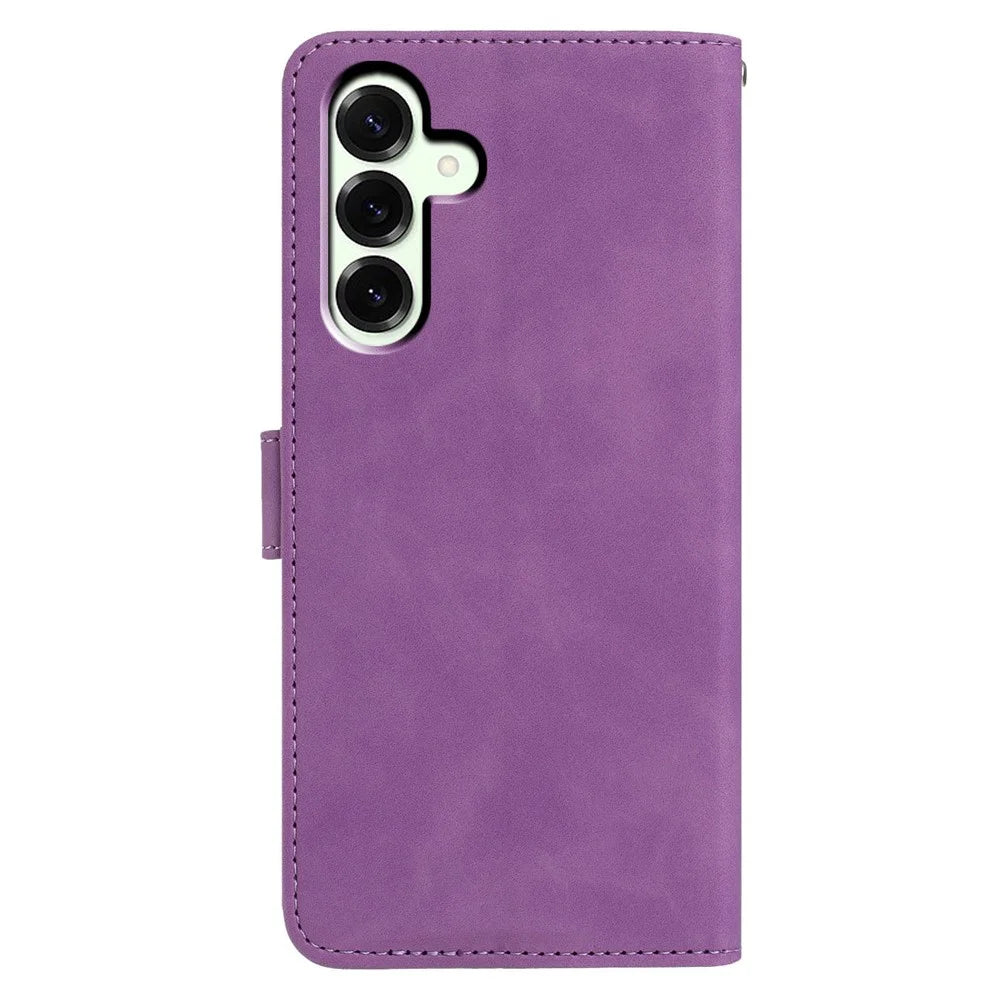For Samsung Galaxy A37 5G Case Butterfly Flower Imprinted PU Leather Wallet Stand Phone Cover - Purple - 5