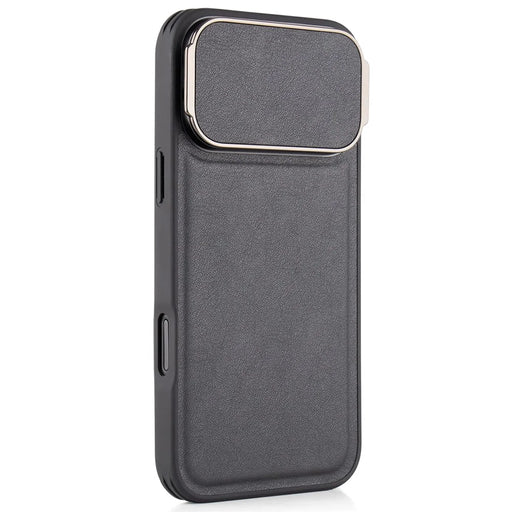 GKK For iPhone 17 Pro Case PU Leather Covered PC Phone Shell with Lens Guard Kickstand - Black - 2