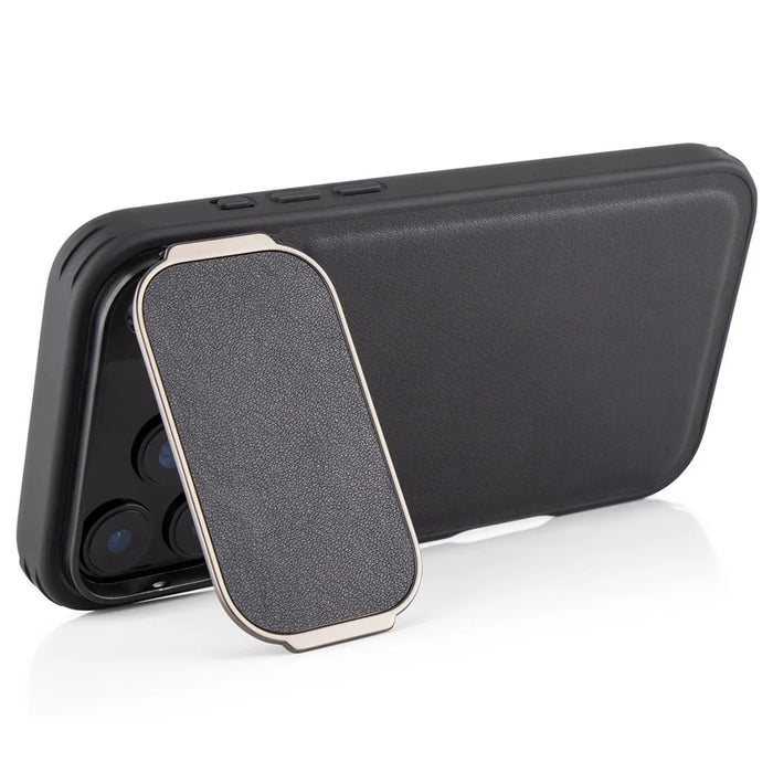 GKK For iPhone 17 Pro Case PU Leather Covered PC Phone Shell with Lens Guard Kickstand - Black - 3