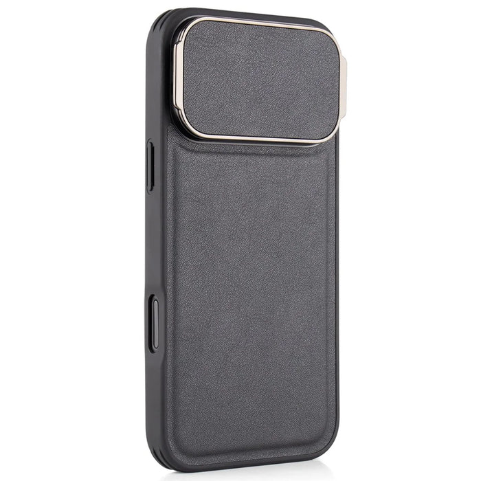GKK For iPhone 17 Pro Max Case PU Leather Covered PC Phone Shell with Lens Guard Kickstand - Black - 2