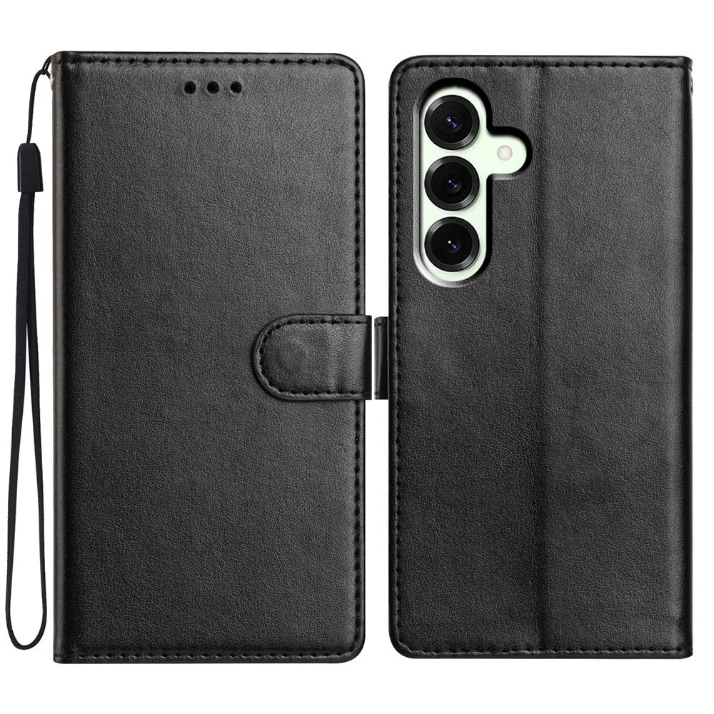 For Samsung Galaxy A57 5G Leather Case Wallet Stand Phone Cover with Handy Strap - Black - 1