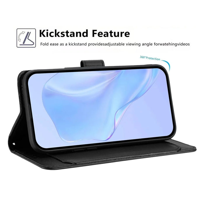 For Google Pixel 10a Wallet Case with Strap   /   Multiple Card Slots Solid Color Leather Stand Phone Cover - Black - 3