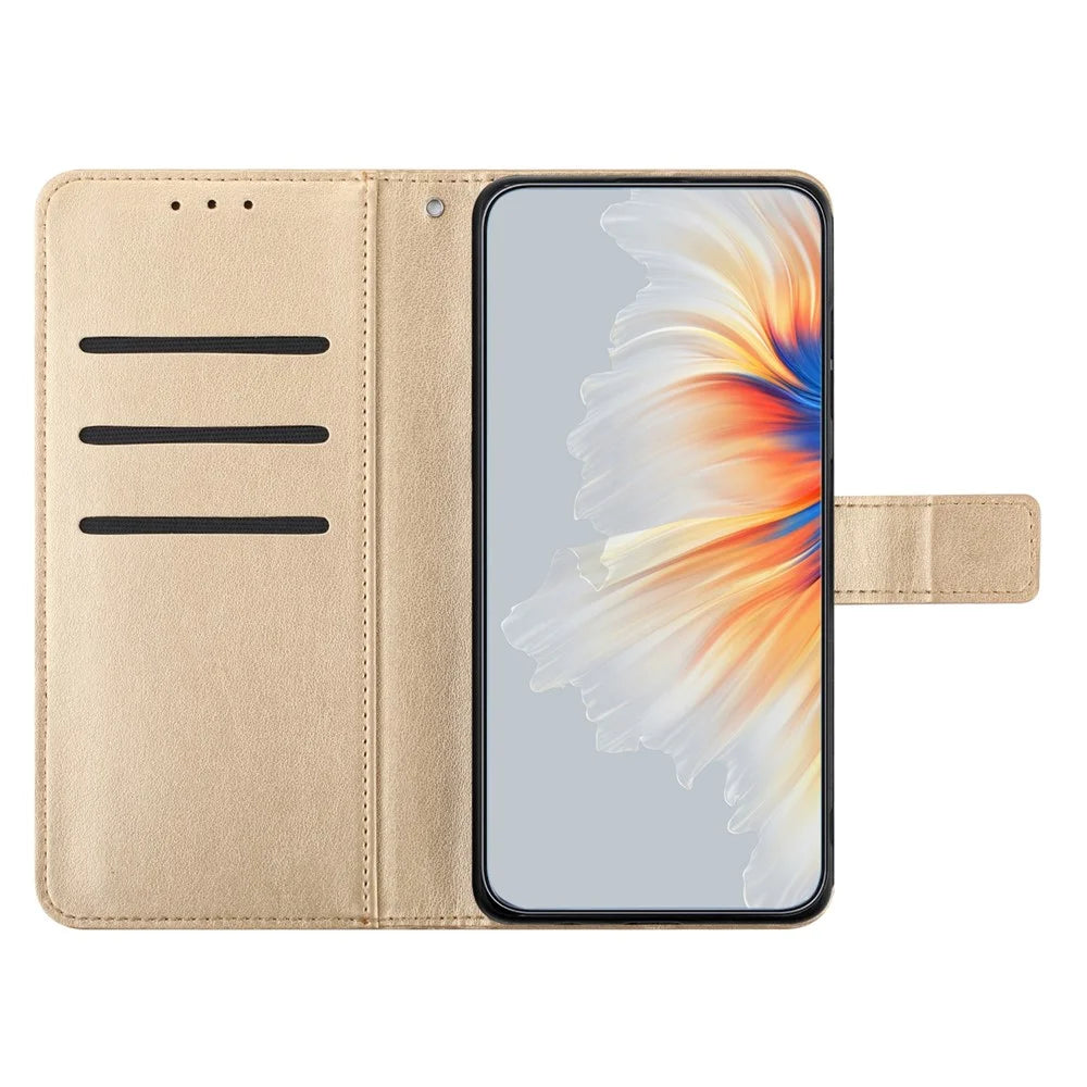 For Samsung Galaxy S26+ Leather Case with Card Slots Mandala Pattern Phone Cover Stand - Gold - 2