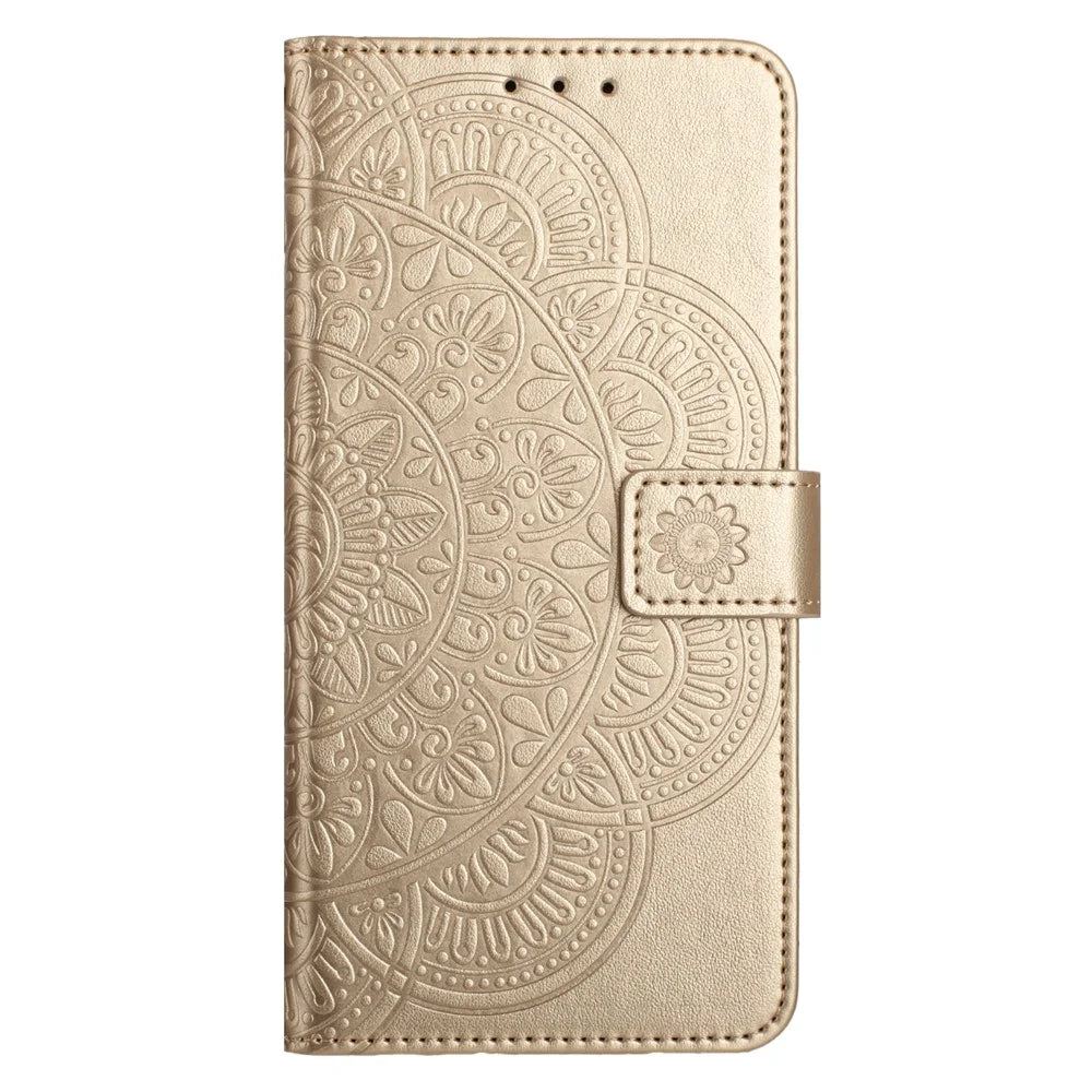 For Samsung Galaxy S26+ Leather Case with Card Slots Mandala Pattern Phone Cover Stand - Gold - 7