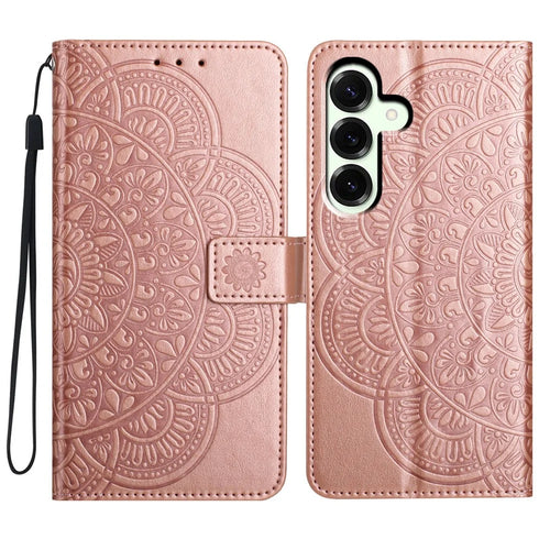 For Samsung Galaxy A57 5G Leather Case with Card Slots Mandala Pattern Phone Cover Stand - Rose Gold - 1