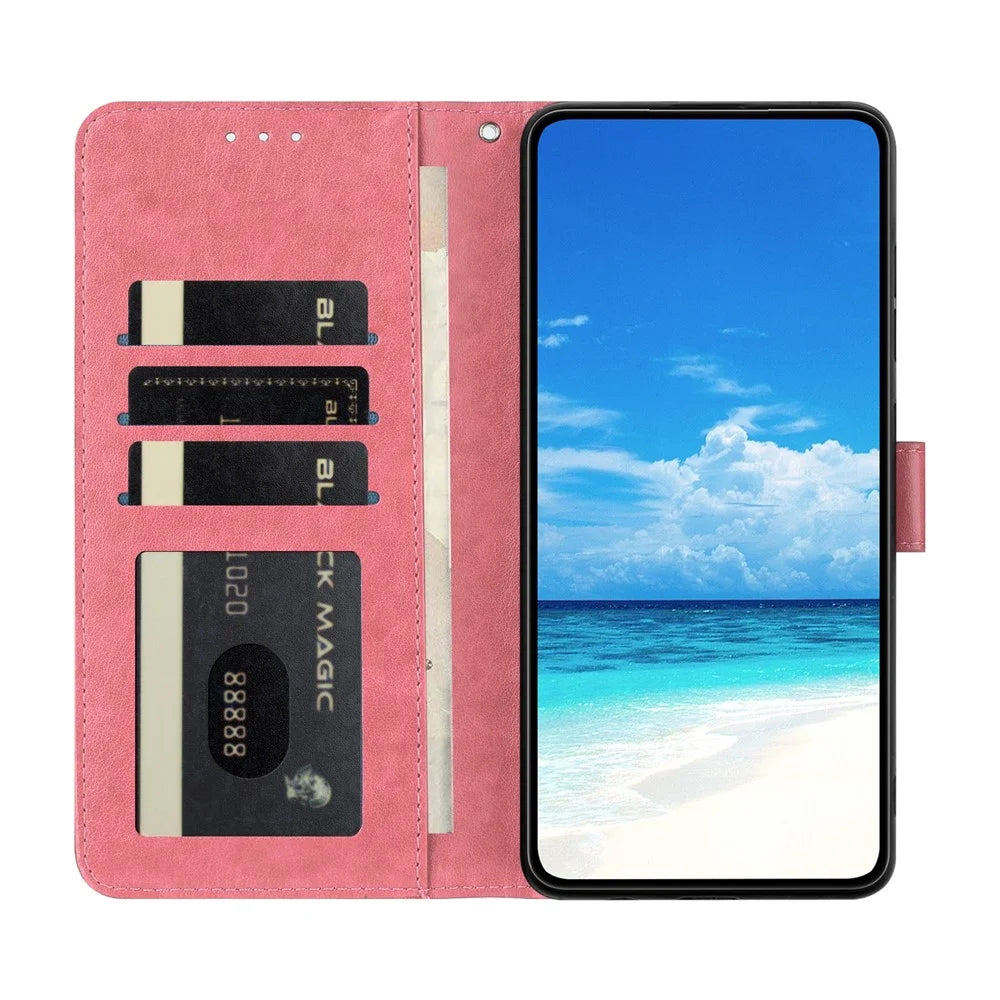 For Samsung Galaxy A27 5G Case Butterfly Imprinted Wallet Stand PU Leather Flip Phone Cover with Strap - Rose - 3