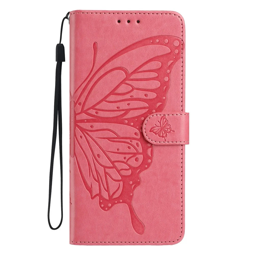For Samsung Galaxy A37 5G Case Butterfly Imprinted Wallet Stand PU Leather Flip Phone Cover with Strap - Rose - 4