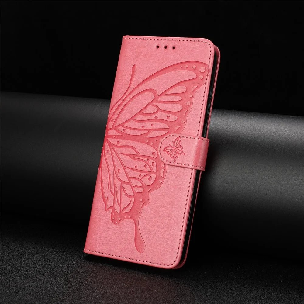 For Samsung Galaxy A37 5G Case Butterfly Imprinted Wallet Stand PU Leather Flip Phone Cover with Strap - Rose - 6