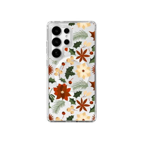 EYCASE For Samsung Galaxy S25 Ultra Christmas Series Magnetic Case Gift  Clear Edge Pattern Print TPU + Acrylic Cover - Vintage Christmas Floral - 1