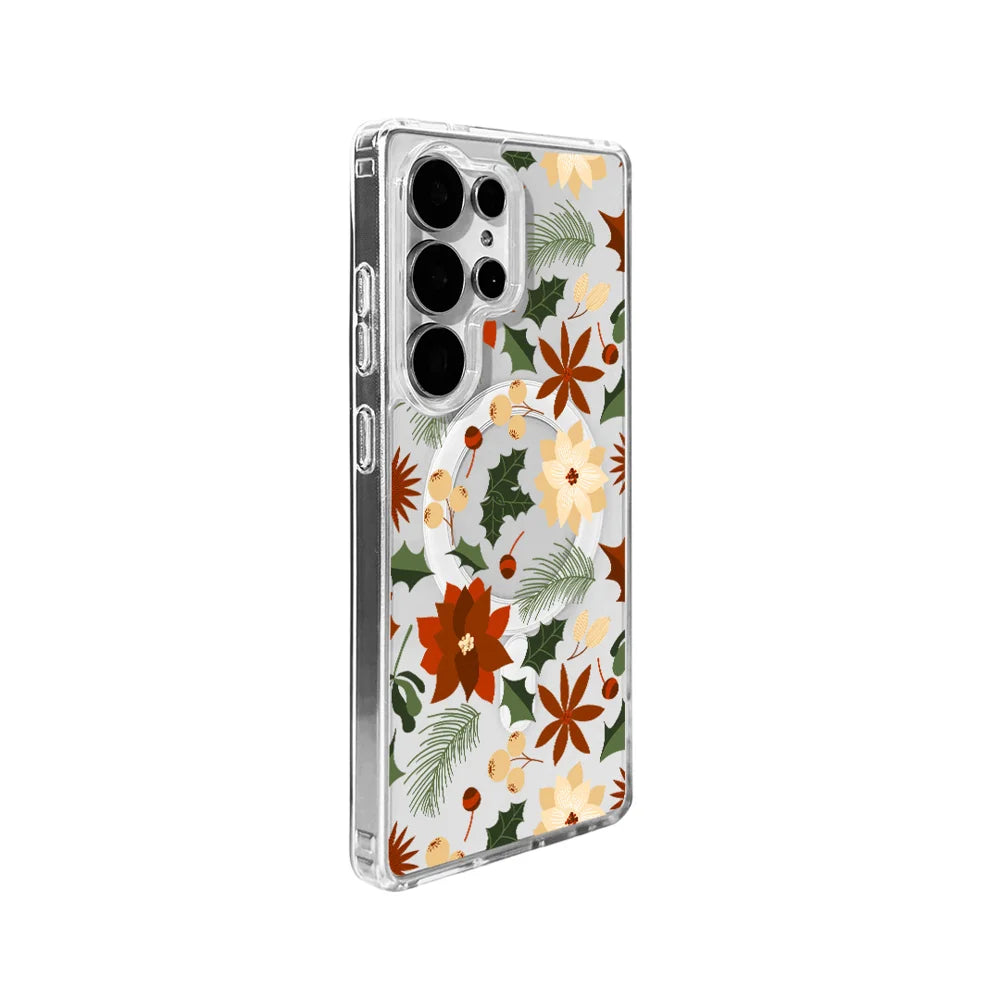 EYCASE For Samsung Galaxy S25 Ultra Christmas Series Magnetic Case Gift  Clear Edge Pattern Print TPU + Acrylic Cover - Vintage Christmas Floral - 2