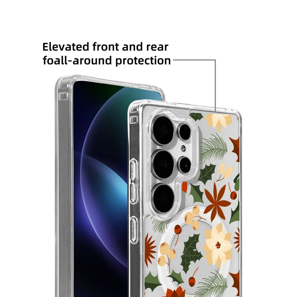 EYCASE For Samsung Galaxy S25 Ultra Christmas Series Magnetic Case Gift  Clear Edge Pattern Print TPU + Acrylic Cover - Vintage Christmas Floral - 5