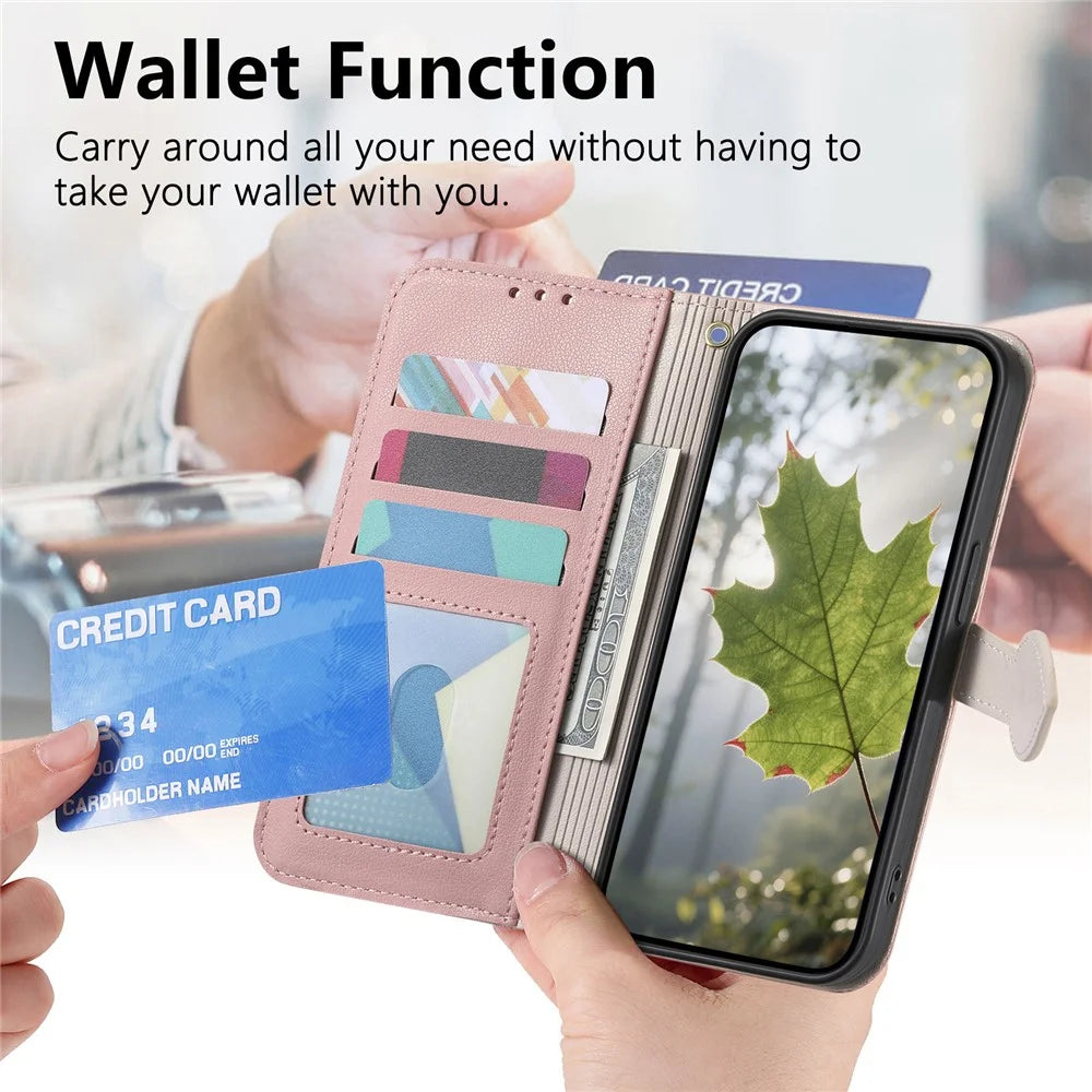 For Samsung Galaxy S24 Ultra Stand Case Leaf Shape Magnetic Clasp Leather Phone Cover with Hand Strap - Rose Gold - 6