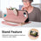 For iPhone 17e / 16e Stand Case Leaf Shape Magnetic Clasp Leather Phone Cover with Hand Strap - Rose Gold - 7