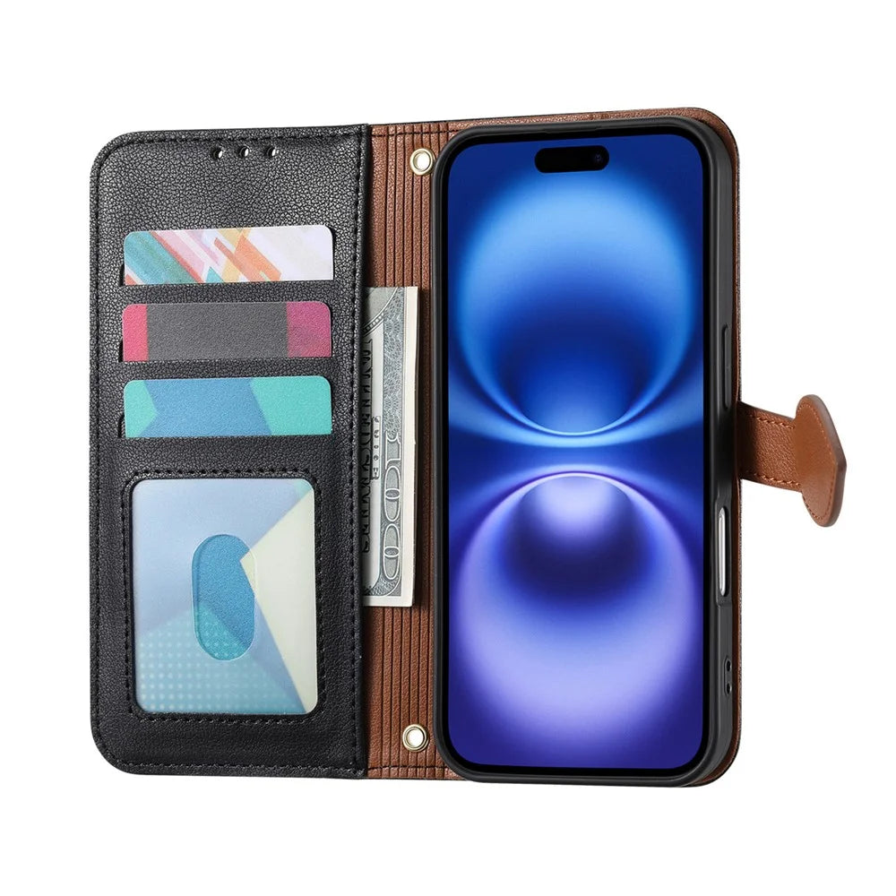 For iPhone Air Stand Case Leaf Shape Magnetic Clasp Leather Phone Cover with Hand Strap - Black - 2