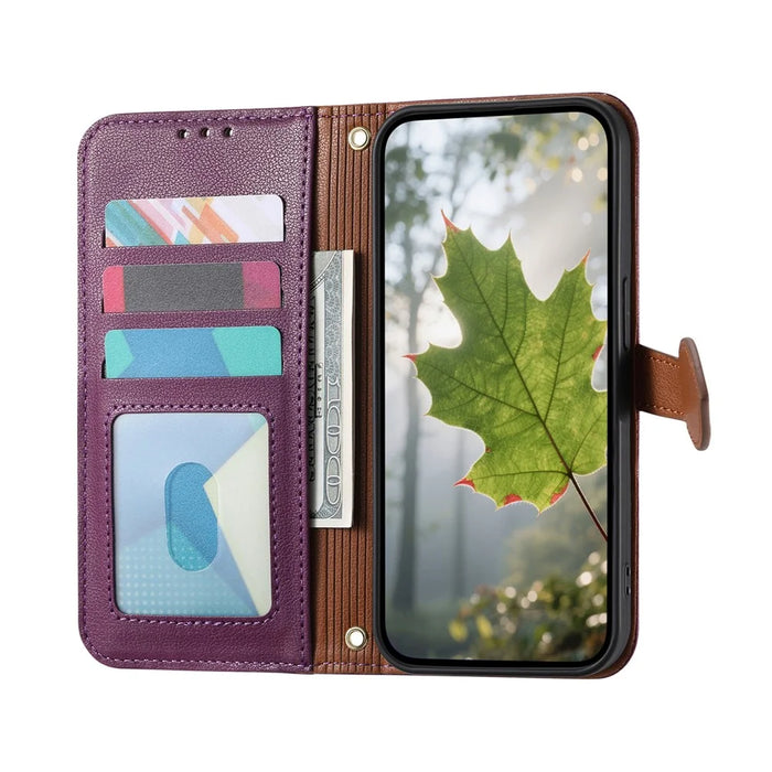 For Samsung Galaxy S25+ Stand Case Leaf Shape Magnetic Clasp Leather Phone Cover with Hand Strap - Purple - 2