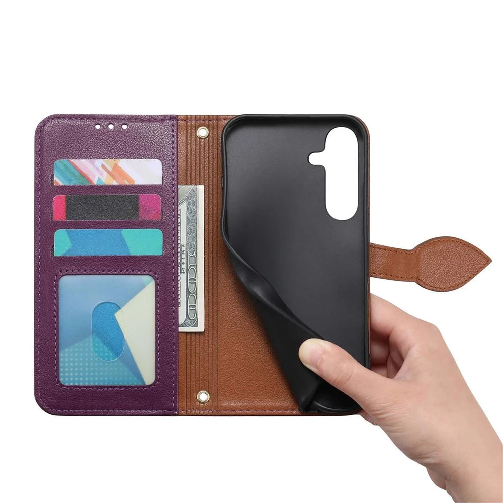 For Samsung Galaxy S24+ Stand Case Leaf Shape Magnetic Clasp Leather Phone Cover with Hand Strap - Purple - 4