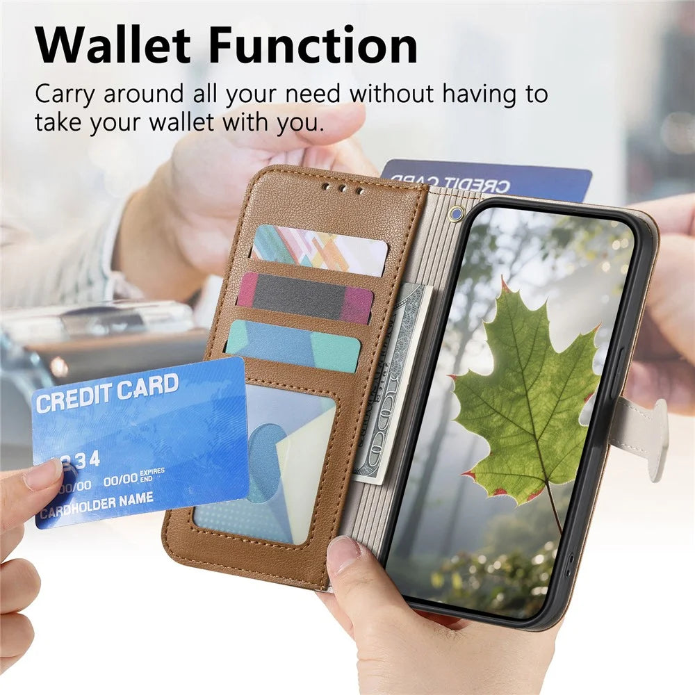Stand Case for Samsung Galaxy A56 5G  /  Galaxy M56 5G Leaf Shape Magnetic Clasp Leather Phone Cover with Hand Strap - Brown - 6