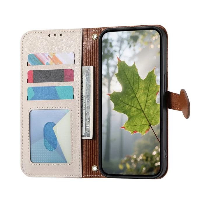 For Samsung Galaxy S25 Edge Stand Case Leaf Shape Magnetic Clasp Leather Phone Cover with Hand Strap - Beige - 2