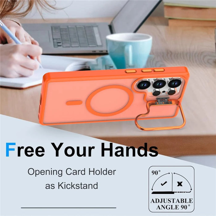 For Samsung Galaxy S26 Ultra Case Foldable Kickstand Matte PC + TPU Phone Cover Magnetic Case - Orange - 2