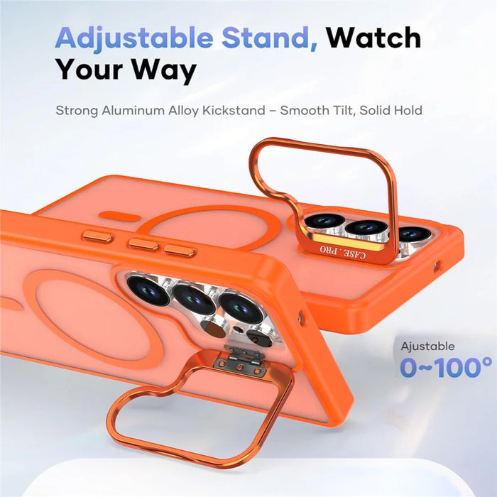 For Samsung Galaxy S26 Ultra Case Foldable Kickstand Matte PC + TPU Phone Cover Magnetic Case - Orange - 3