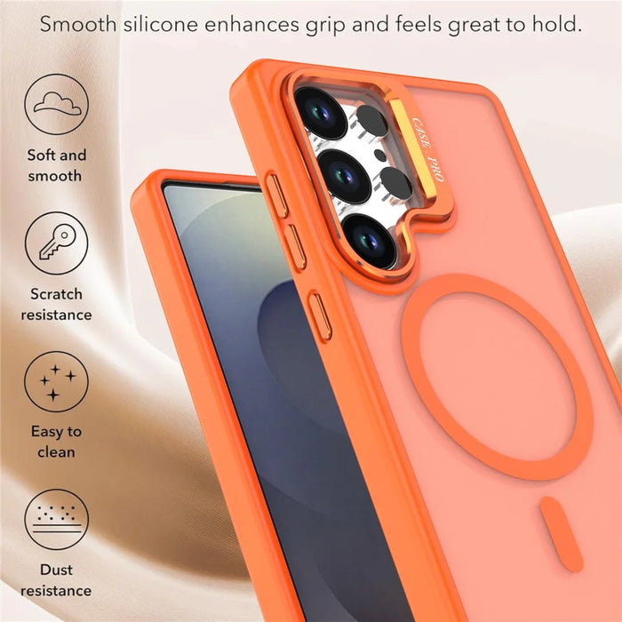 For Samsung Galaxy S26 Ultra Case Foldable Kickstand Matte PC + TPU Phone Cover Magnetic Case - Orange - 4