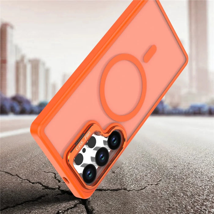 For Samsung Galaxy S26 Ultra Case Foldable Kickstand Matte PC + TPU Phone Cover Magnetic Case - Orange - 6