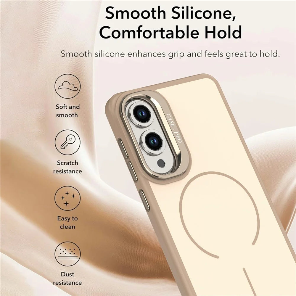 For Samsung Galaxy S25 Edge Case Skin-touch PC + TPU Magnetic Phone Cover with Lens Frame Kickstand - Desert Gold - 3