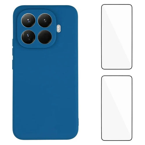 WANLONFENG ZB1 Series For Xiaomi 15T Pro Case Precise Cutouts Straight Edge TPU Phone Cover with 2Pcs Tempered Glass Films - Sapphire - 1