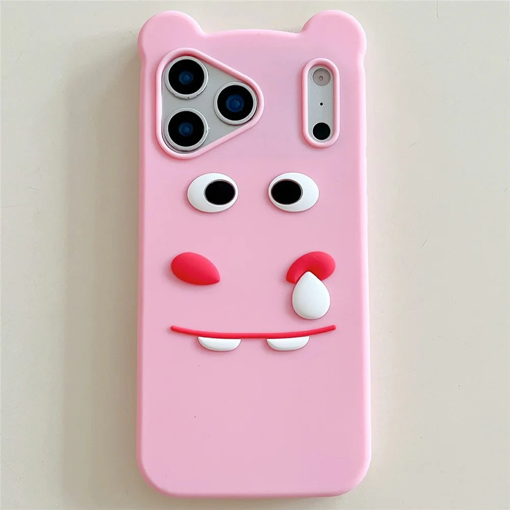 For iPhone 18 Pro Max / 17 Pro Max Silicone Case Cute Funny Hippo Design Shockproof Phone Back Cover - Pink - 2