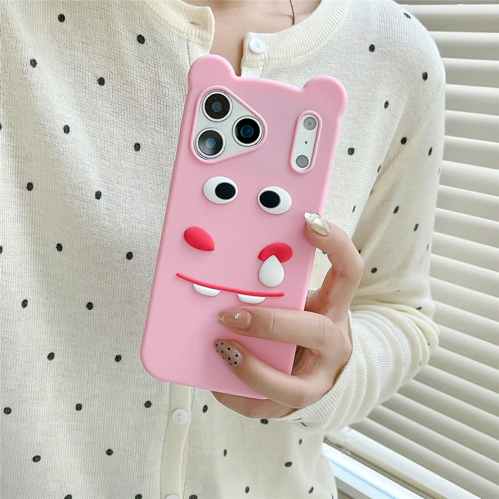 For iPhone 18 Pro Max / 17 Pro Max Silicone Case Cute Funny Hippo Design Shockproof Phone Back Cover - Pink - 3