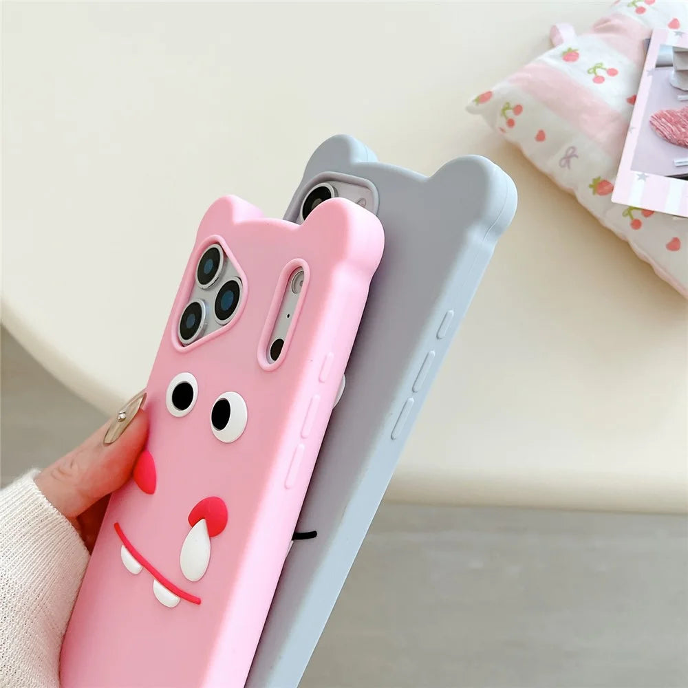 For iPhone 18 Pro Max / 17 Pro Max Silicone Case Cute Funny Hippo Design Shockproof Phone Back Cover - Pink - 6