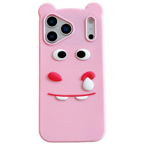 For iPhone 18 Pro / 17 Pro Silicone Case Cute Funny Hippo Design Shockproof Phone Back Cover - Pink - 1