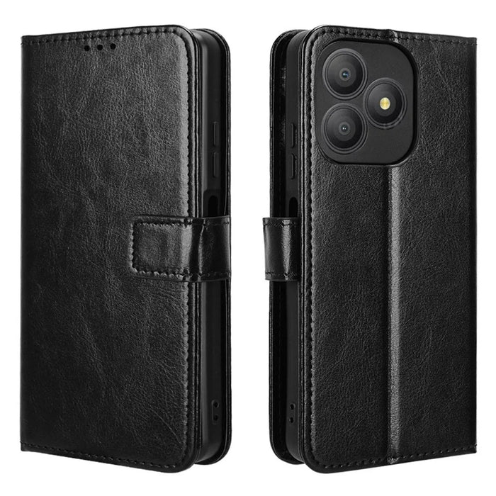 For Blackview Wave 9C PU Leather Case with Strap Crazy Horse Texture Phone Wallet Cover - Black - 1