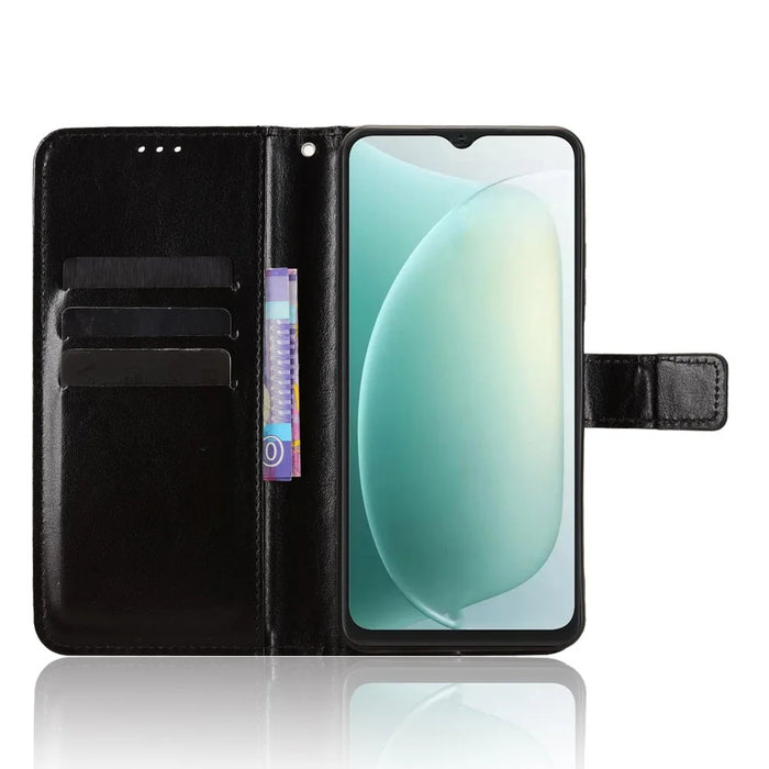 For Blackview Wave 9C PU Leather Case with Strap Crazy Horse Texture Phone Wallet Cover - Black - 2