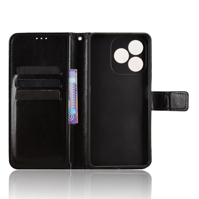 For Blackview Wave 9C PU Leather Case with Strap Crazy Horse Texture Phone Wallet Cover - Black - 4