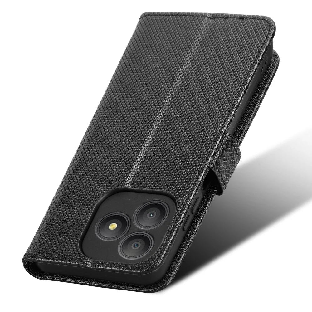 For Blackview Wave 9C Leather Wallet Case with Strap Diamond Texture Phone Cover - Black - 5