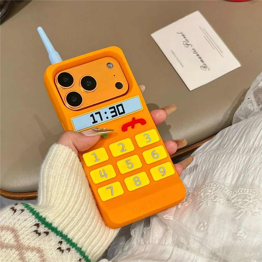 For iPhone 18 Pro / 17 Pro Silicone Case Cute Orange Telephone Design Shockproof Phone Back Cover - 2