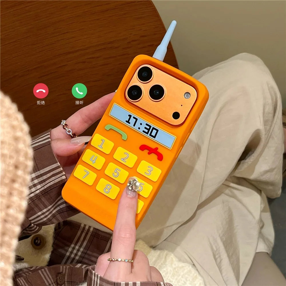 For iPhone 18 Pro / 17 Pro Silicone Case Cute Orange Telephone Design Shockproof Phone Back Cover - 3