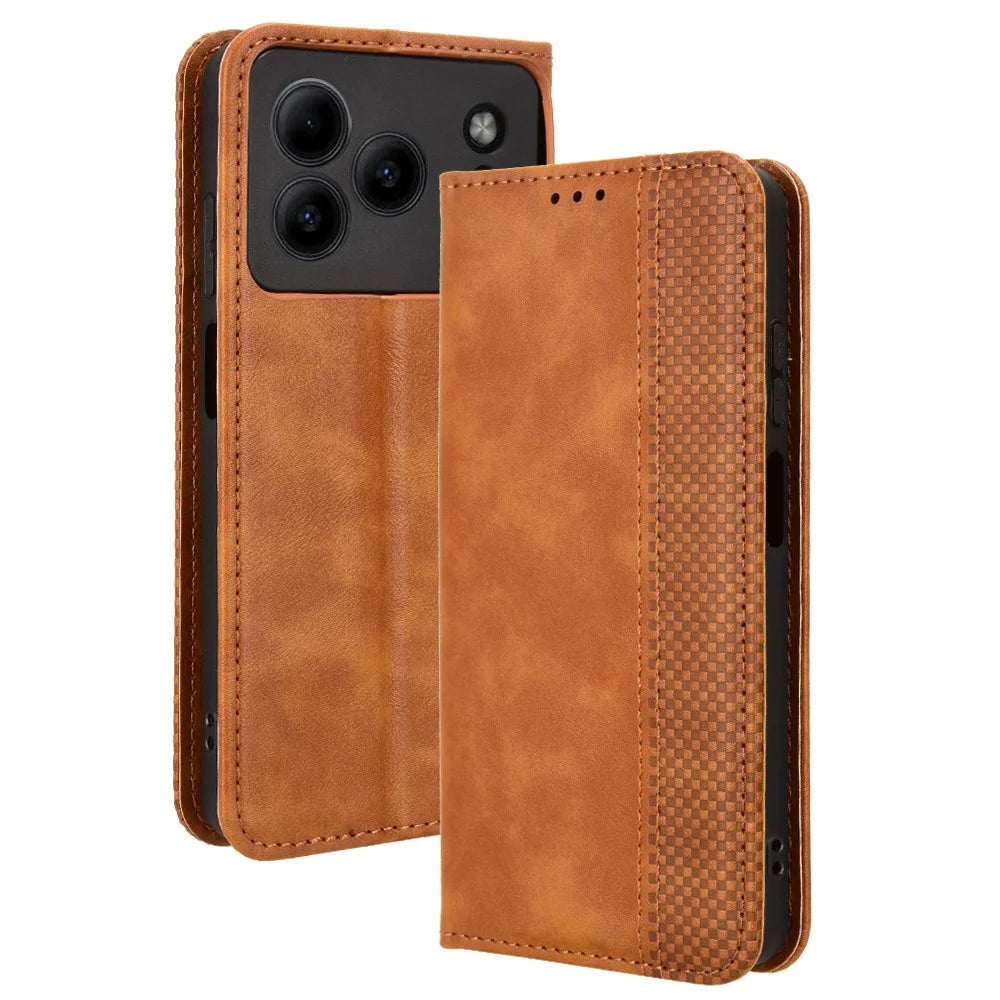 Leather Case for Doogee Note 56 / Note 56 Pro / Note 56 Plus Wallet Stand Retro Texture Phone Cover - Brown - 1
