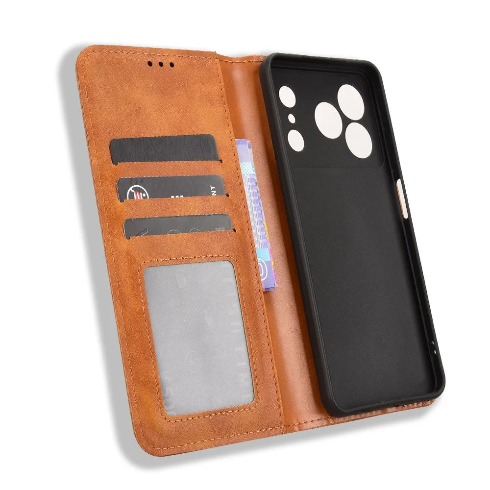 Leather Case for Doogee Note 56 / Note 56 Pro / Note 56 Plus Wallet Stand Retro Texture Phone Cover - Brown - 4