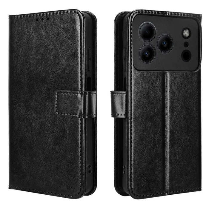 PU Leather Case for Doogee Note 56 / Note 56 Pro / Note 56 Plus Crazy Horse Texture Phone Wallet Cover with Strap - Black - 1